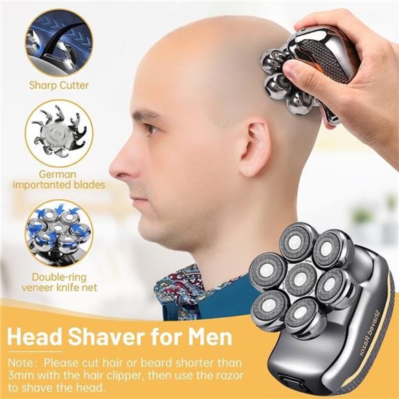 Men's Electric Head Shaver Razor - Rechargeable Cordless Head Shaving Razors - Picture 2 of 6